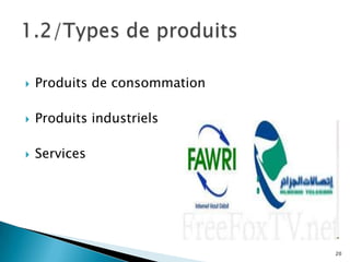    Produits de consommation

   Produits industriels

   Services




                               20
 