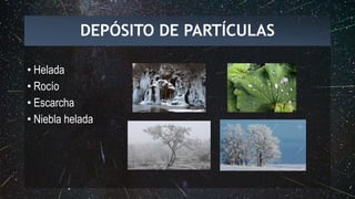 DEPÓSITO DE PARTÍCULAS
• Helada
• Rocío
• Escarcha
• Niebla helada
 