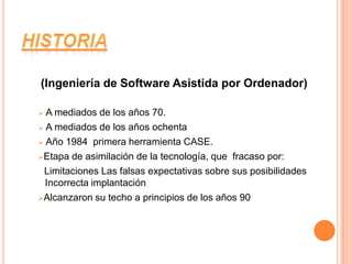HISTORIA (Ingeniería de Software Asistida por Ordenador) A mediados de los años 70.