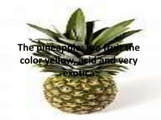 Thepineapple: is a fruitthe color yellow, acid and veryexotica