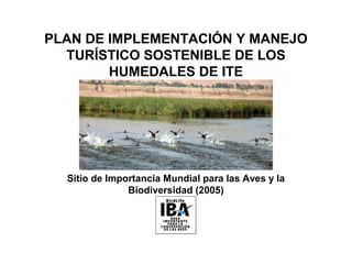 PLAN DE IMPLEMENTACIÓN Y MANEJO 
TURÍSTICO SOSTENIBLE DE LOS 
HUMEDALES DE ITE 
Sitio de Importancia Mundial para las Aves y la 
Biodiversidad (2005) 
 