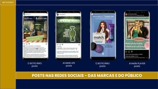 METAVERSO
POSTS NAS REDES SOCIAIS - DAS MARCAS E DO PÚBLICO
O BOTICÁRIO
posts
AVAKIN PLAYER
posts
O BOTICÁRIO
posts
AVAKIN LIFE
posts
 