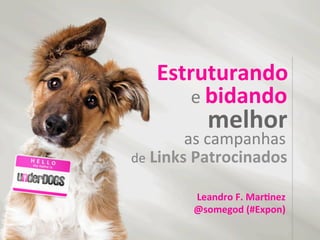 Estruturando	
  
        e	
  bidando	
  
                melhor	
  
           as	
  campanhas	
  
de	
  Links	
  Patrocinados	
  

            Leandro	
  F.	
  Mar8nez	
  
            @somegod	
  (#Expon)	
  
 