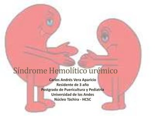 Síndrome Hemolítico urémico
Carlos Andrés Vera Aparicio
Residente de 3 año
Postgrado de Puericultura y Pediatría
Universidad de los Andes
Núcleo Táchira - HCSC
 