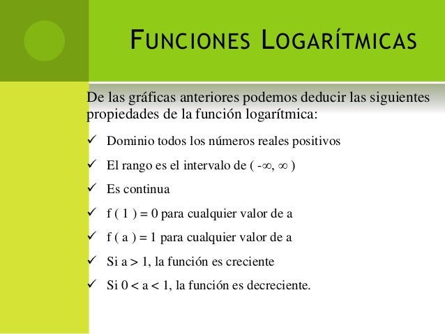 13 ln(x) = y y Exponencial Función Logarítmica