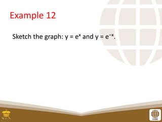 Example 12
Sketch the graph: y = eˣ and y = e⁻ˣ.
 
