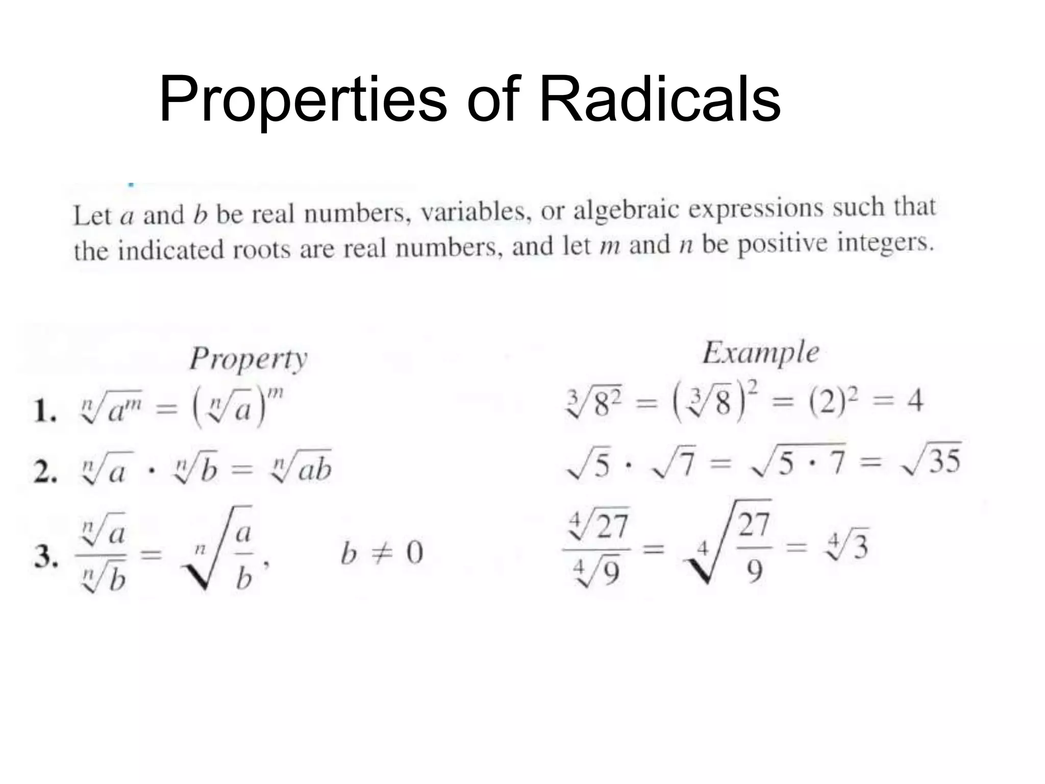 Properties of Radicals

 