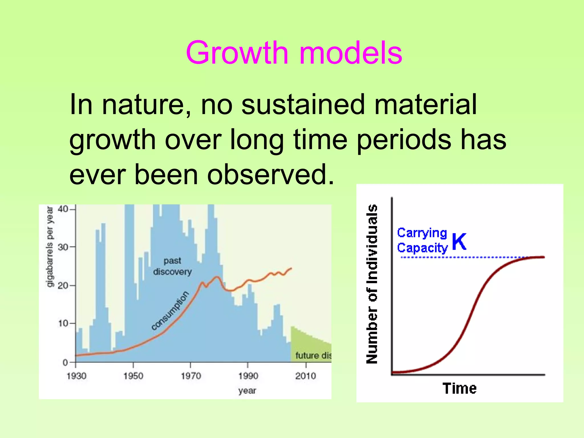 In nature, no sustained material
growth over long time periods has
ever been observed.
Growth models
 