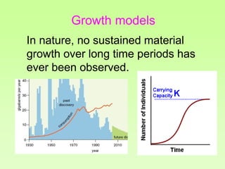 In nature, no sustained material
growth over long time periods has
ever been observed.
Growth models
 