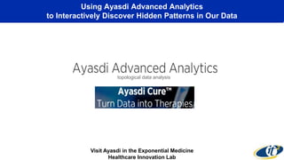 Using Ayasdi Advanced Analytics 
to Interactively Discover Hidden Patterns in Our Data 
topological data analysis 
Visit Ayasdi in the Exponential Medicine 
Healthcare Innovation Lab 
 