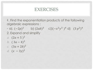 Exponentiation of algebraic expressions | PPTX