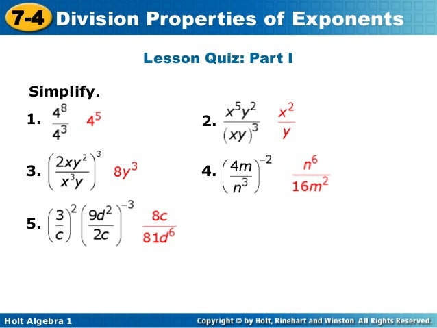 Division properties of exponents homework help