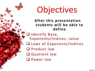 Objective For Learning Exponents Exponent, mathematics 7 | PPTX
