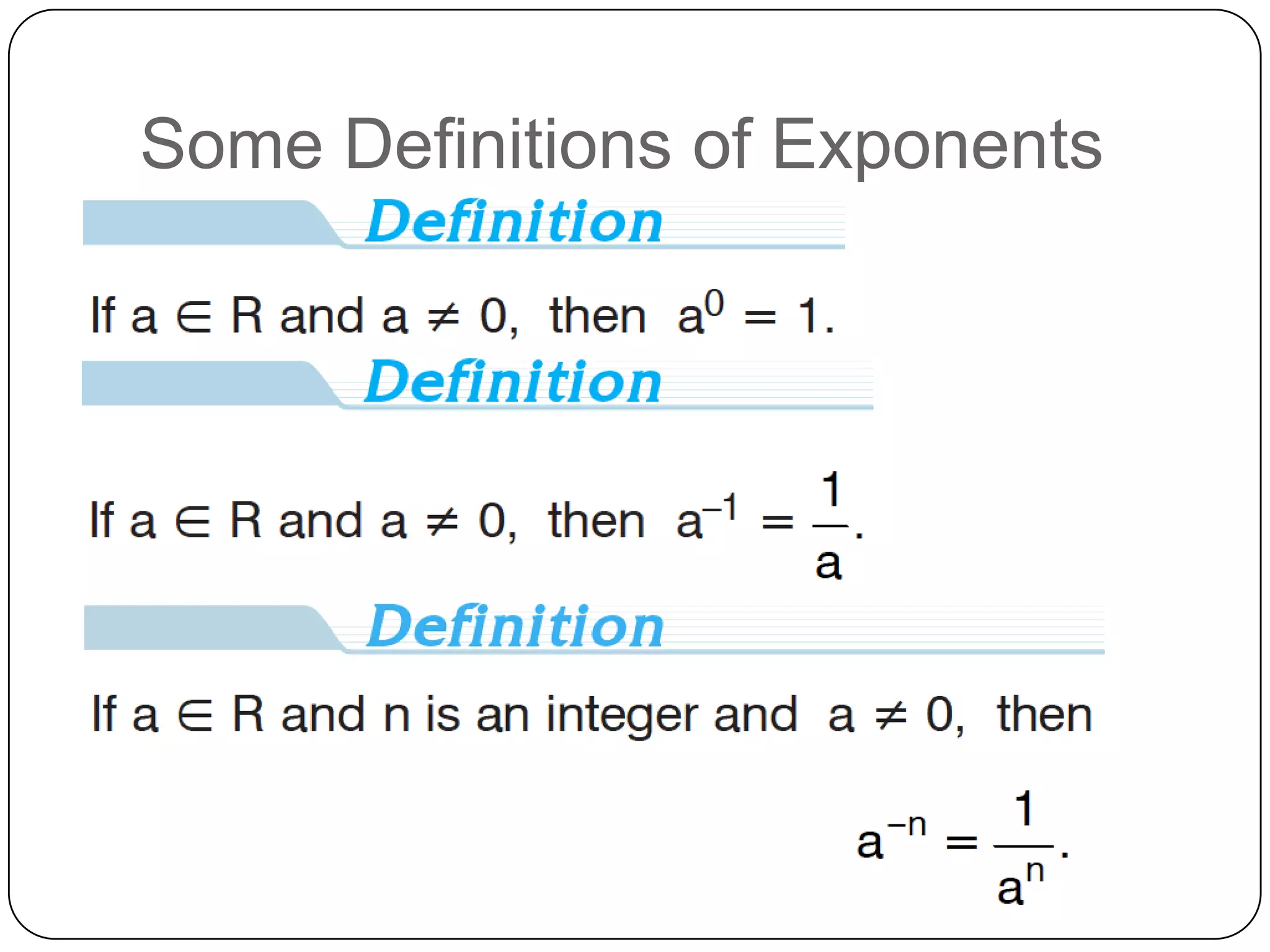 Some Definitions of Exponents
 