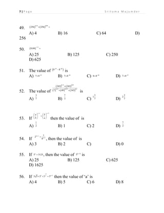 CBSE - Grade 8 - Mathematics - Exponents and Powers - Multiple Choice ...