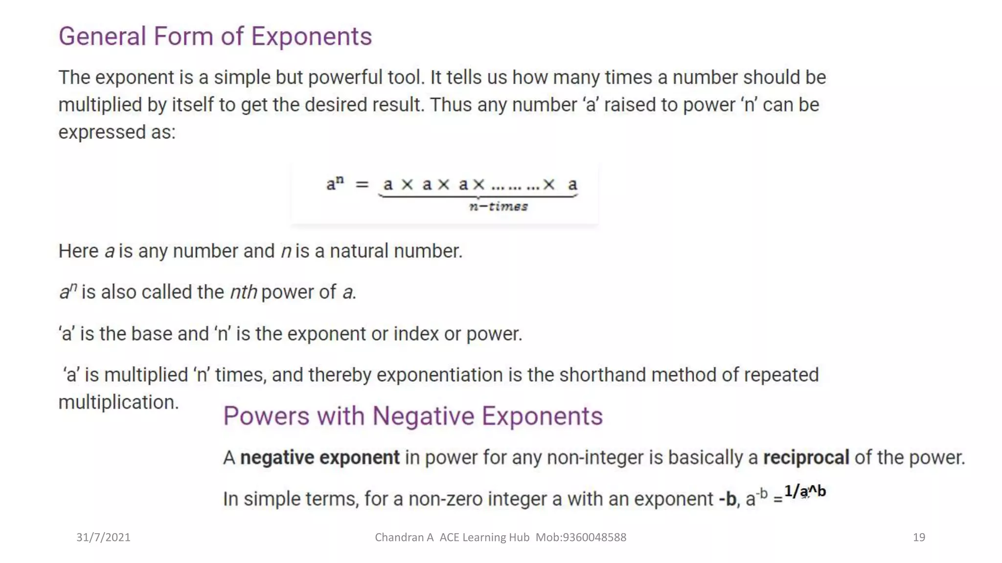 31/7/2021 Chandran A ACE Learning Hub Mob:9360048588 19
 