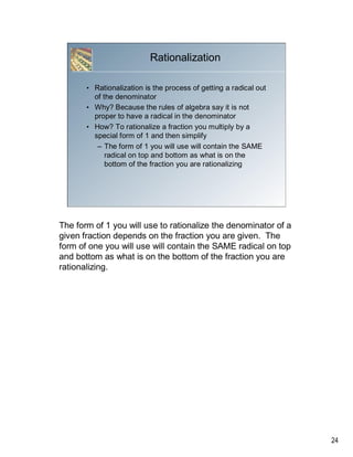 Rationalization Math Rules exponents and radicals | PDF