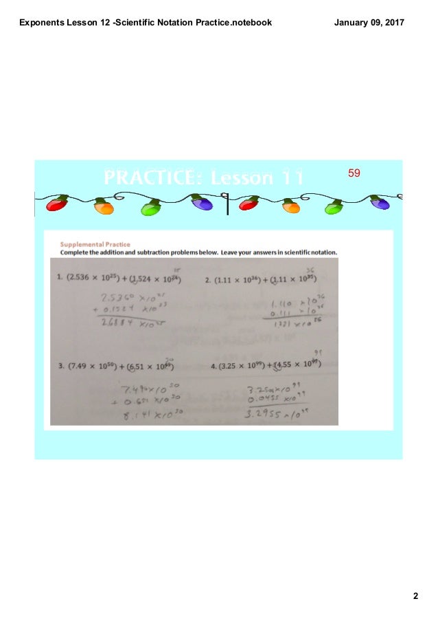 Exponents lesson 12 scientific notation practice