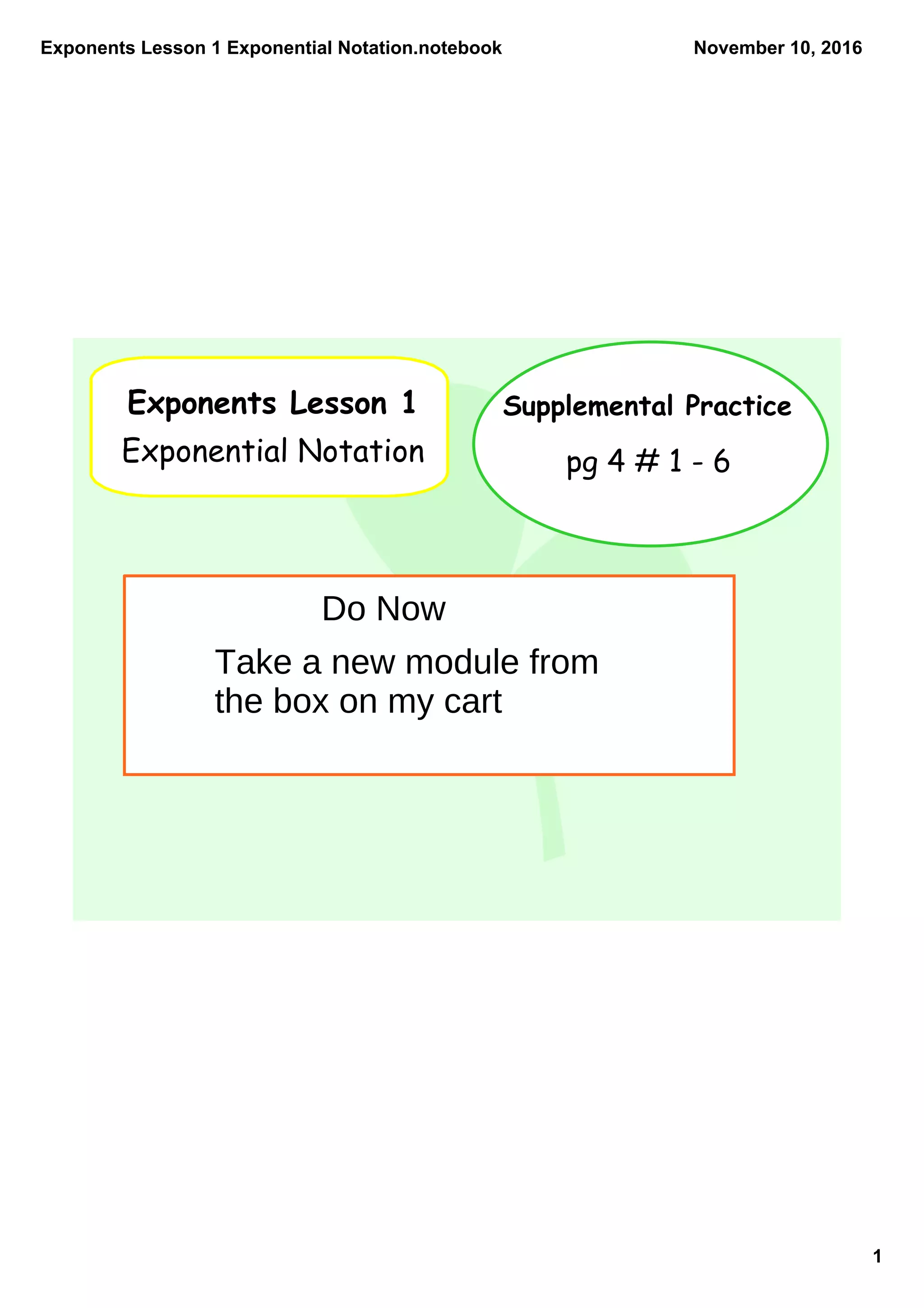 Exponents lesson 1 exponential notation | PDF