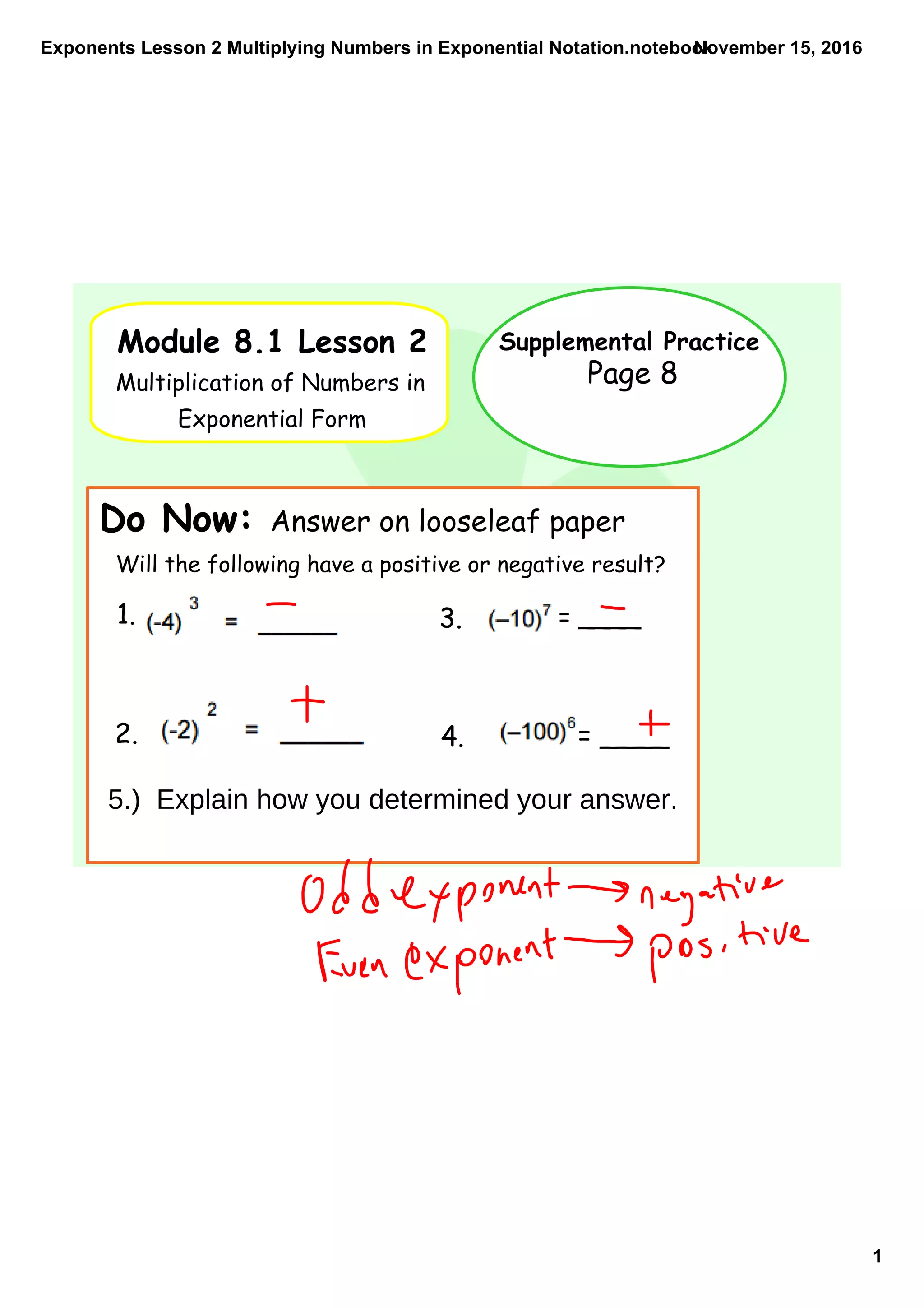 Exponents lesson 2 multiplying numbers in exponential notation | PDF ...