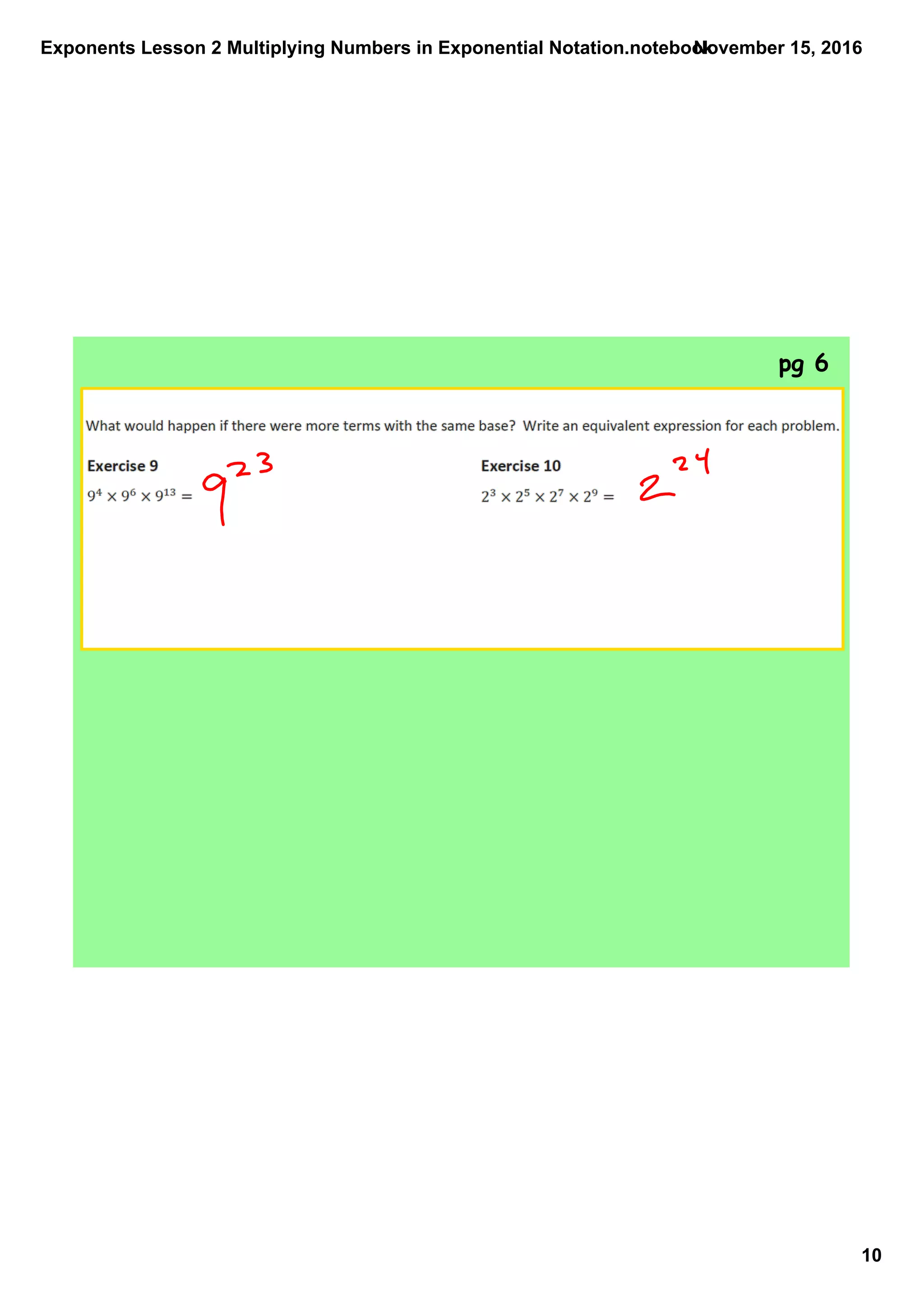 Exponents lesson 2 multiplying numbers in exponential notation | PDF ...