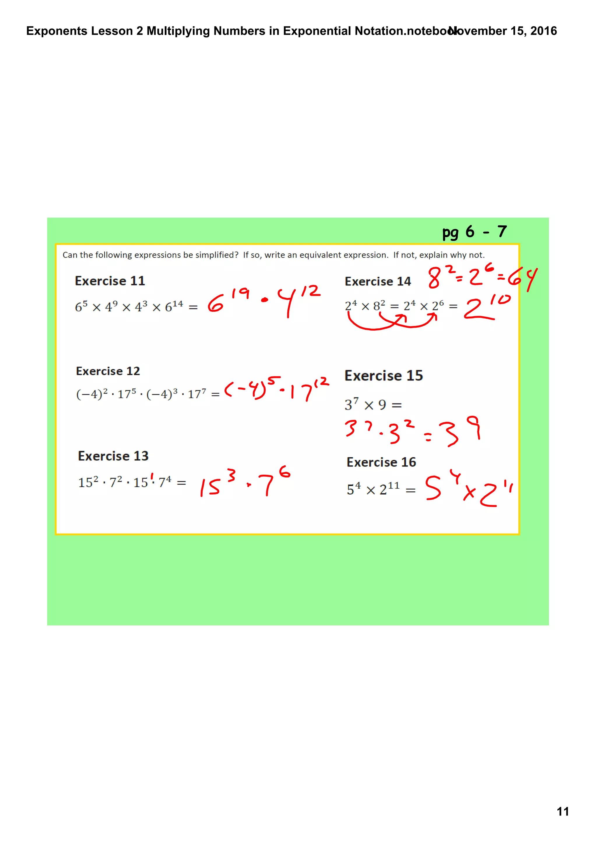Exponents lesson 2 multiplying numbers in exponential notation | PDF ...