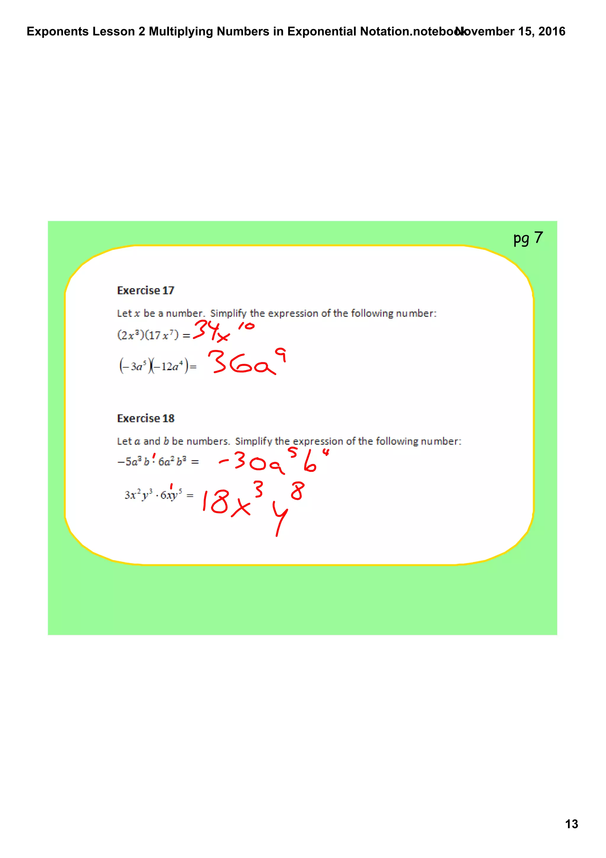Exponents lesson 2 multiplying numbers in exponential notation | PDF ...