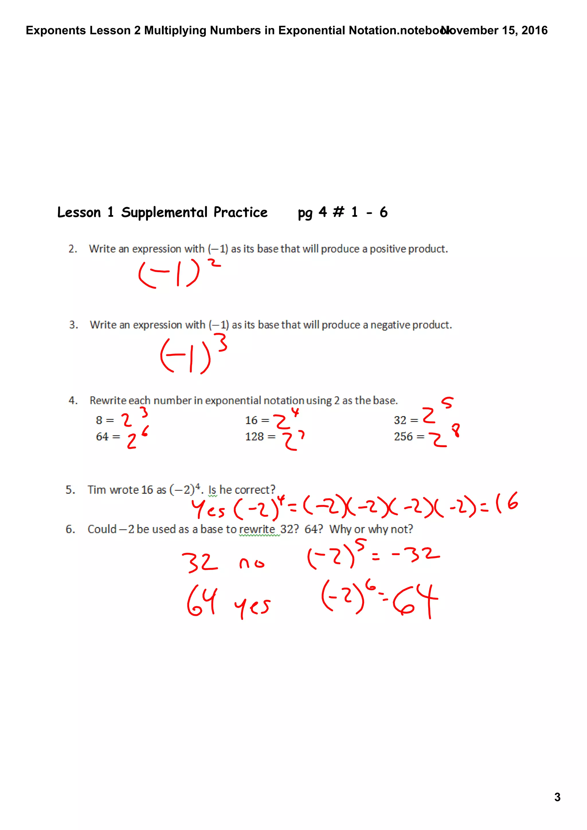 Exponents lesson 2 multiplying numbers in exponential notation | PDF ...