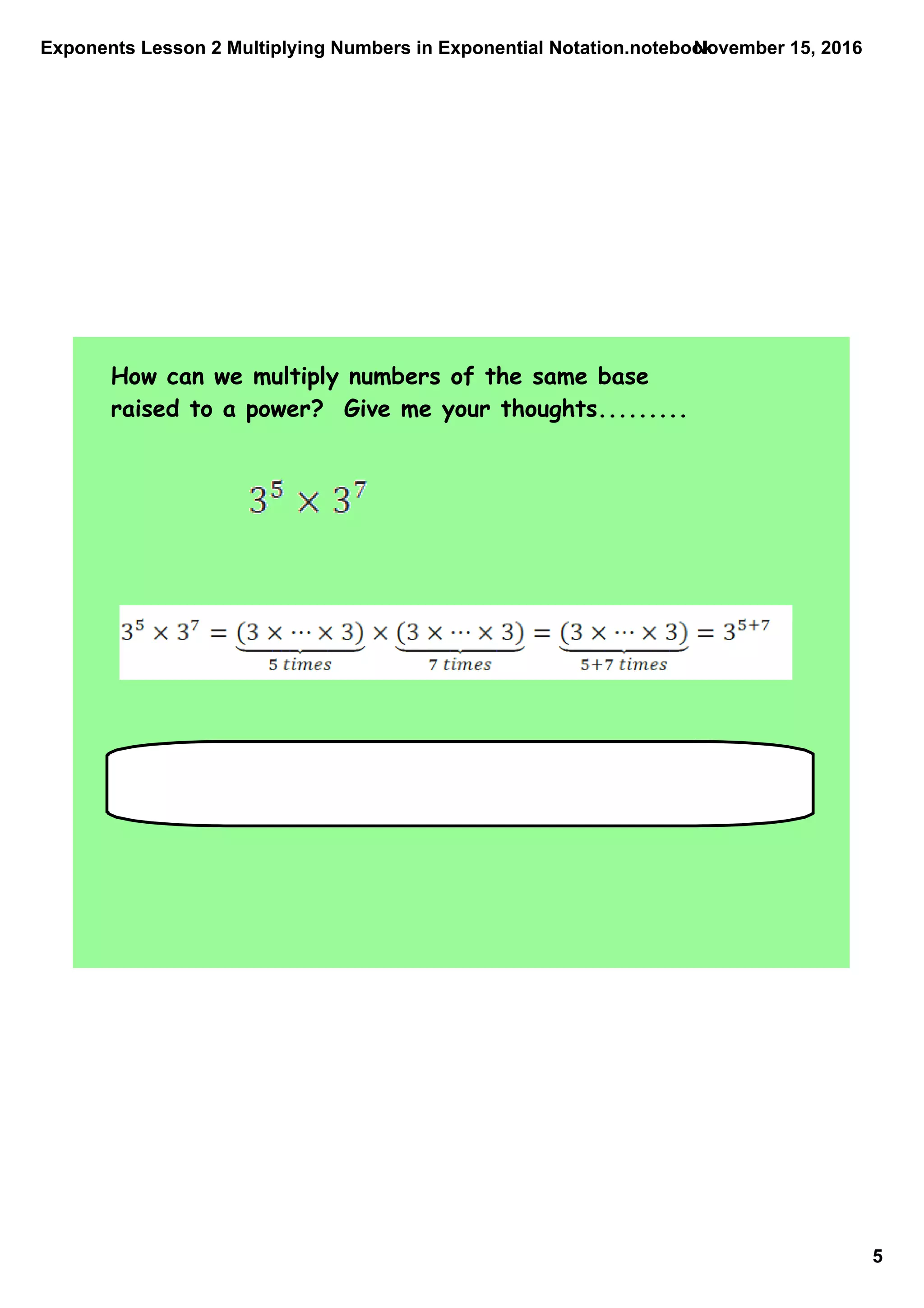 Exponents lesson 2 multiplying numbers in exponential notation | PDF ...