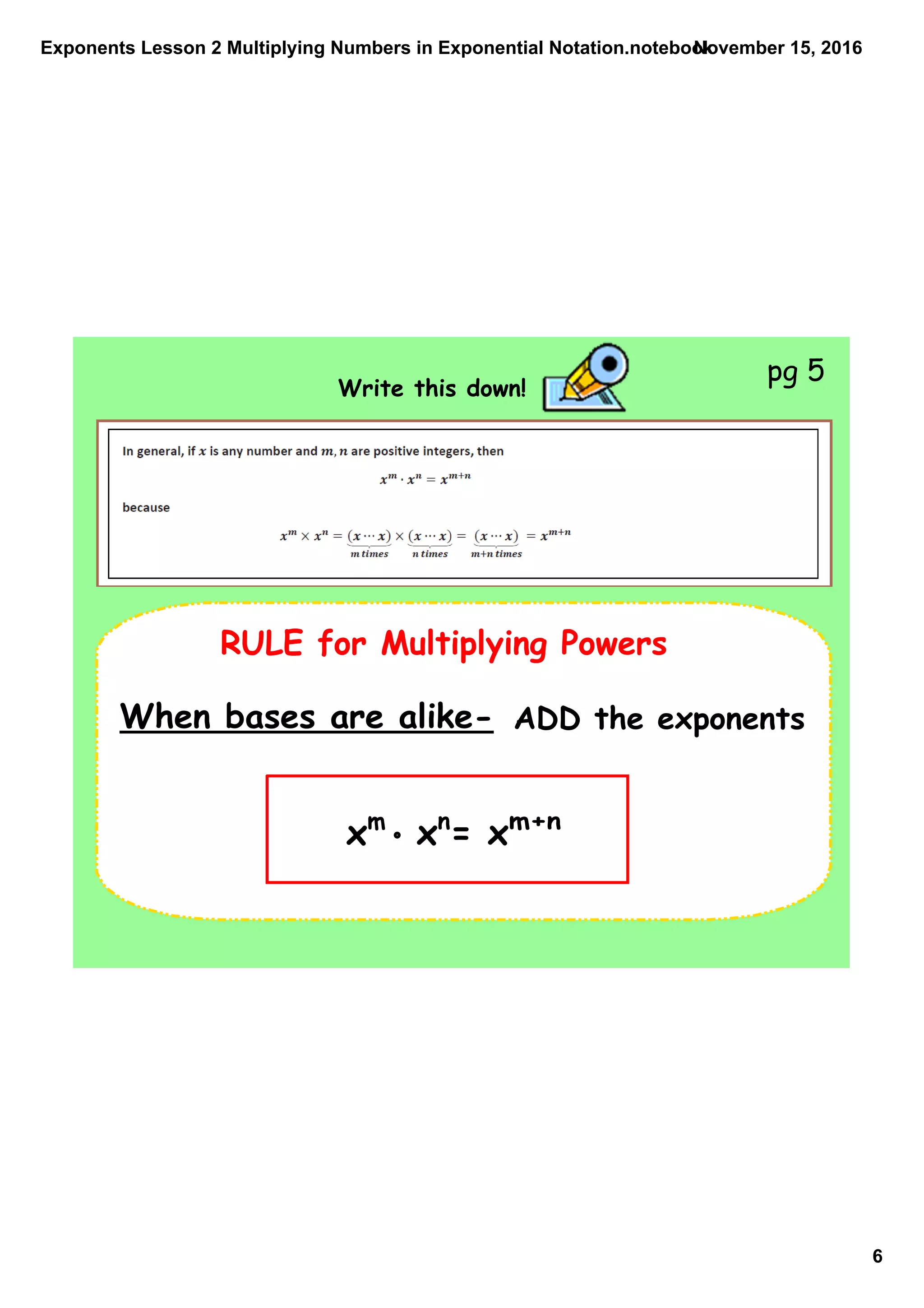 Exponents lesson 2 multiplying numbers in exponential notation | PDF ...