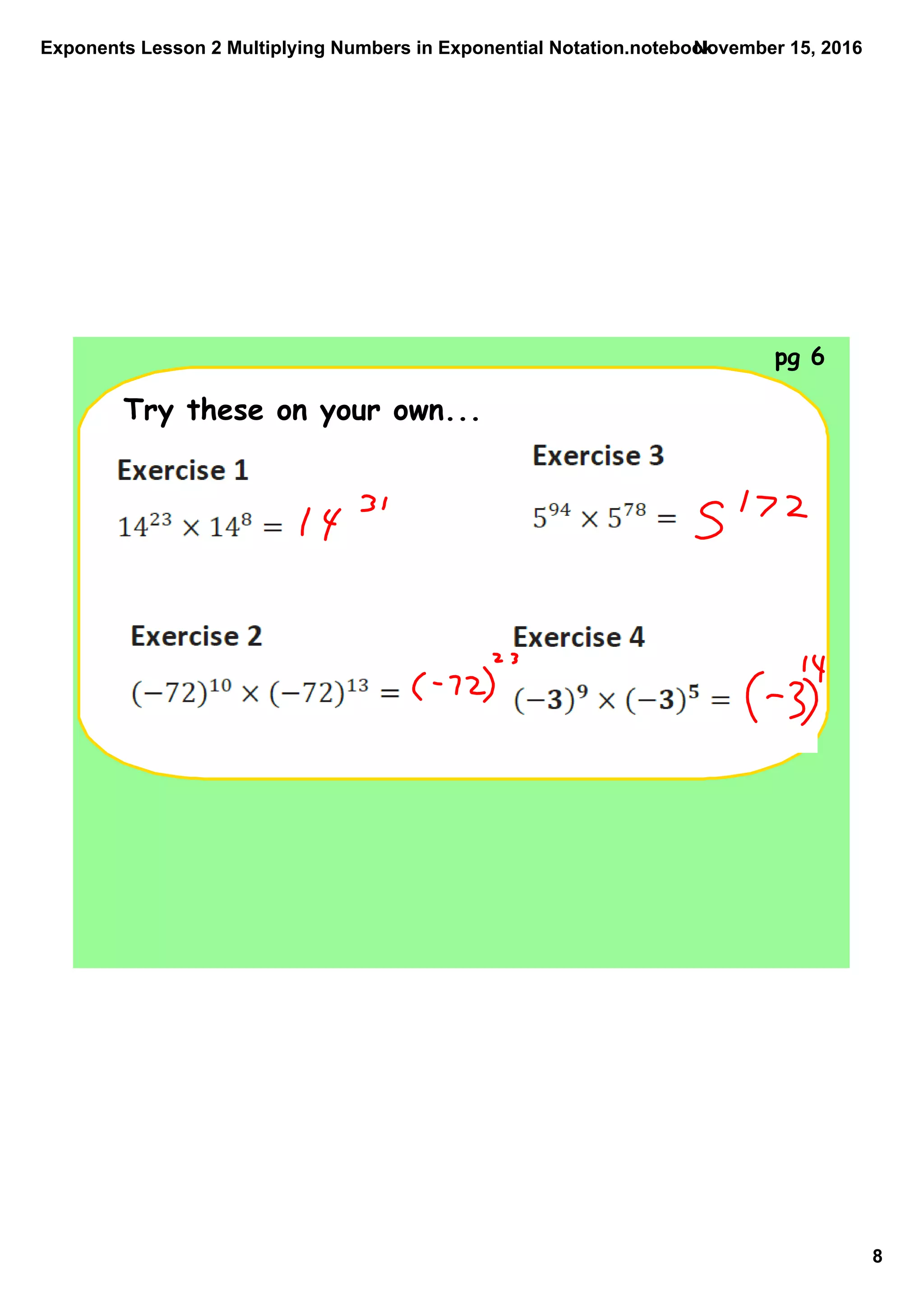 Exponents lesson 2 multiplying numbers in exponential notation | PDF ...