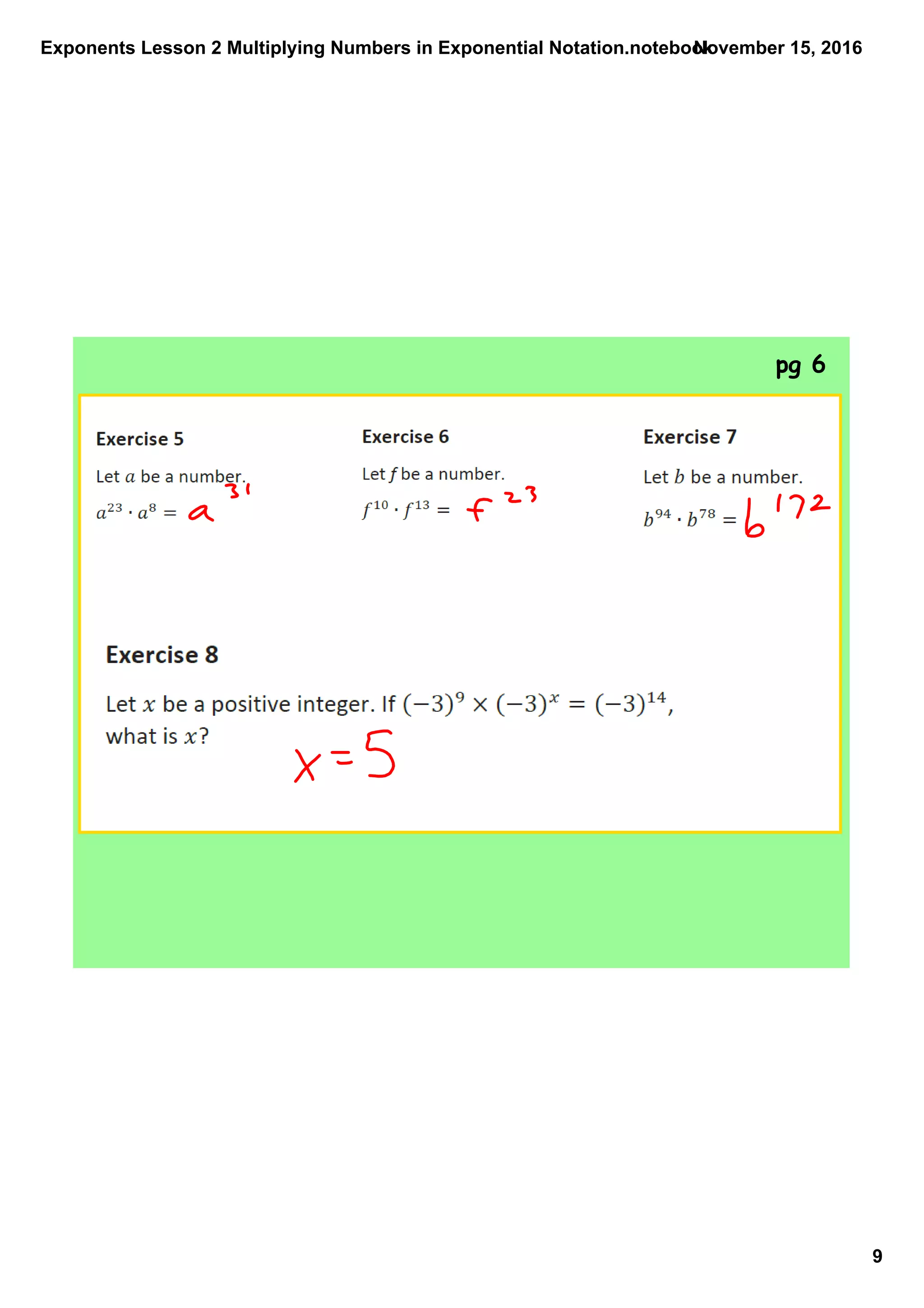 Exponents lesson 2 multiplying numbers in exponential notation | PDF ...