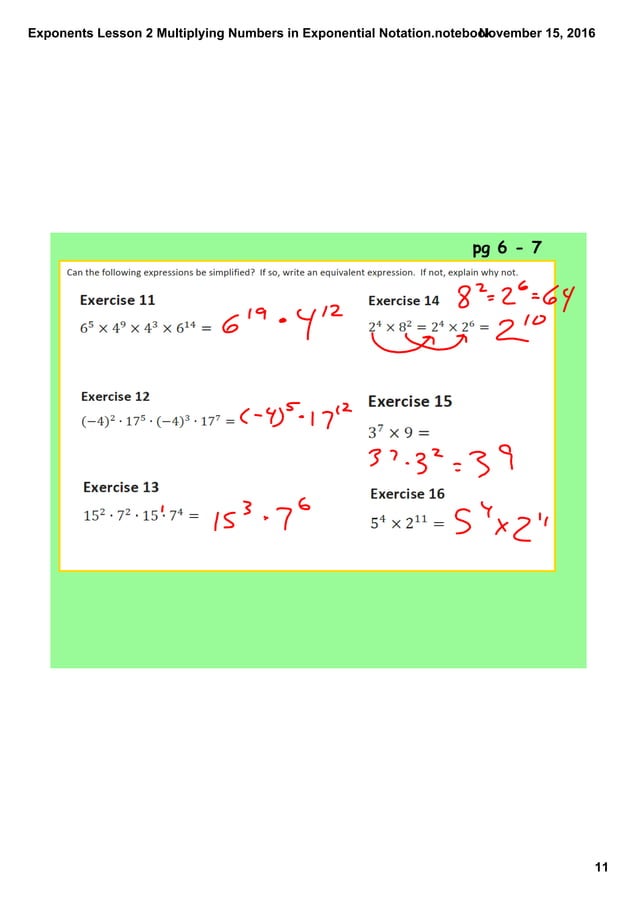Exponents lesson 2 multiplying numbers in exponential notation | PDF ...