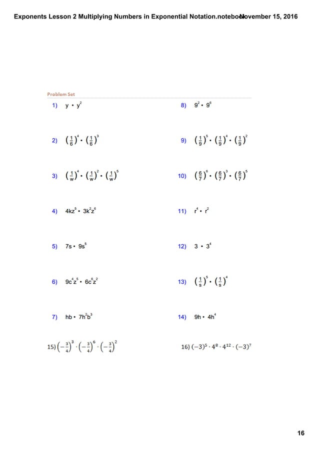 Exponents lesson 2 multiplying numbers in exponential notation | PDF ...