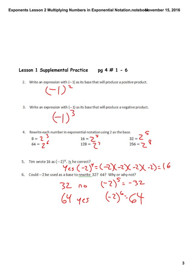 Exponents lesson 2 multiplying numbers in exponential notation | PDF