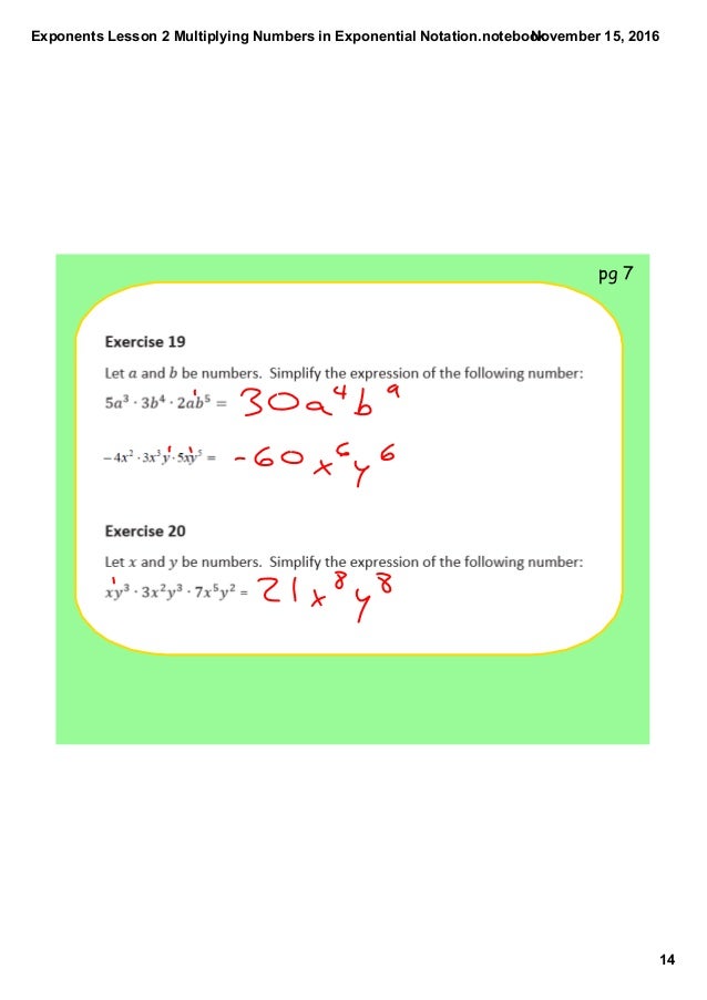 Exponents lesson 2 multiplying numbers in exponential notation