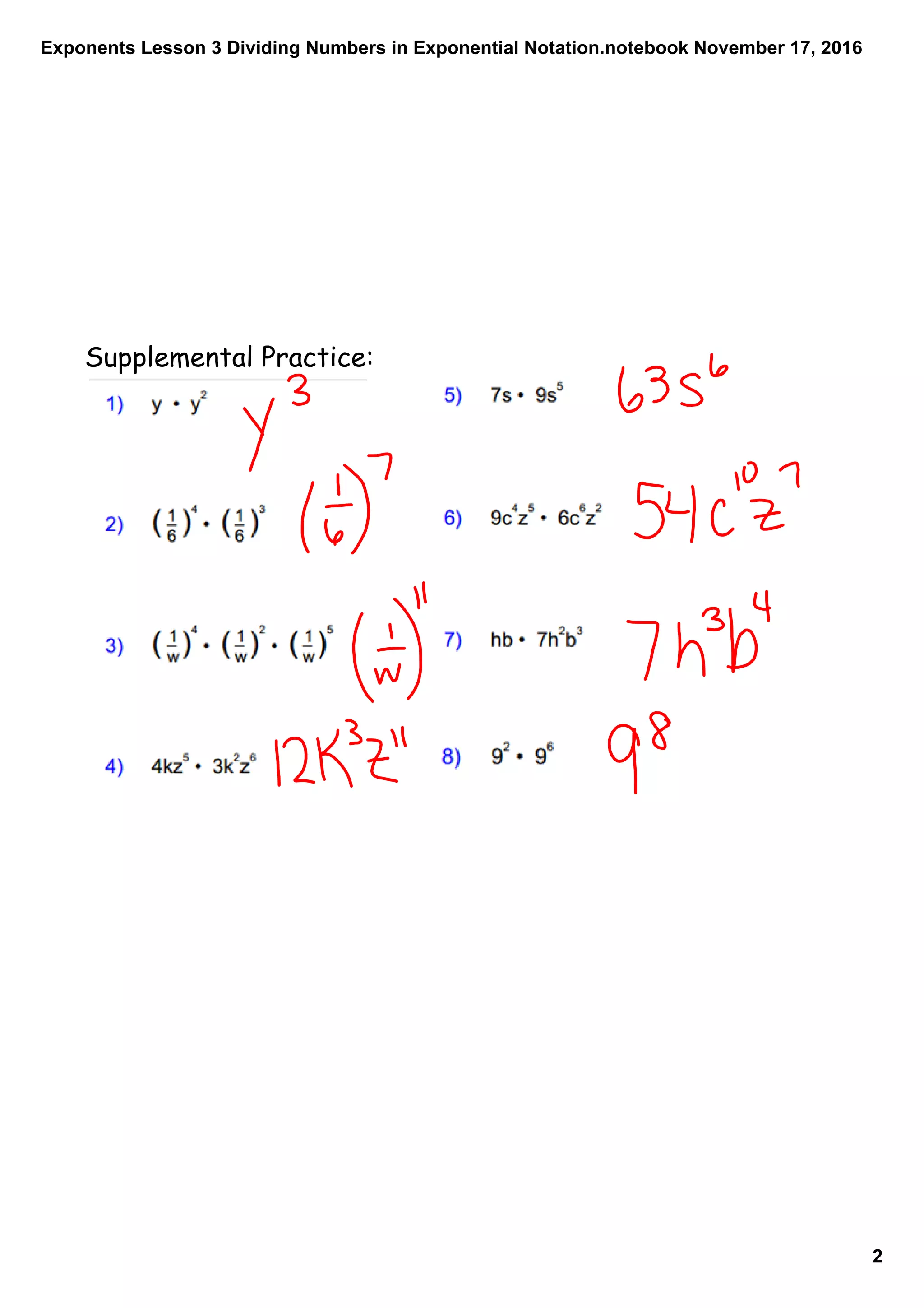 Exponents lesson 3 dividing numbers in exponential notation | PDF
