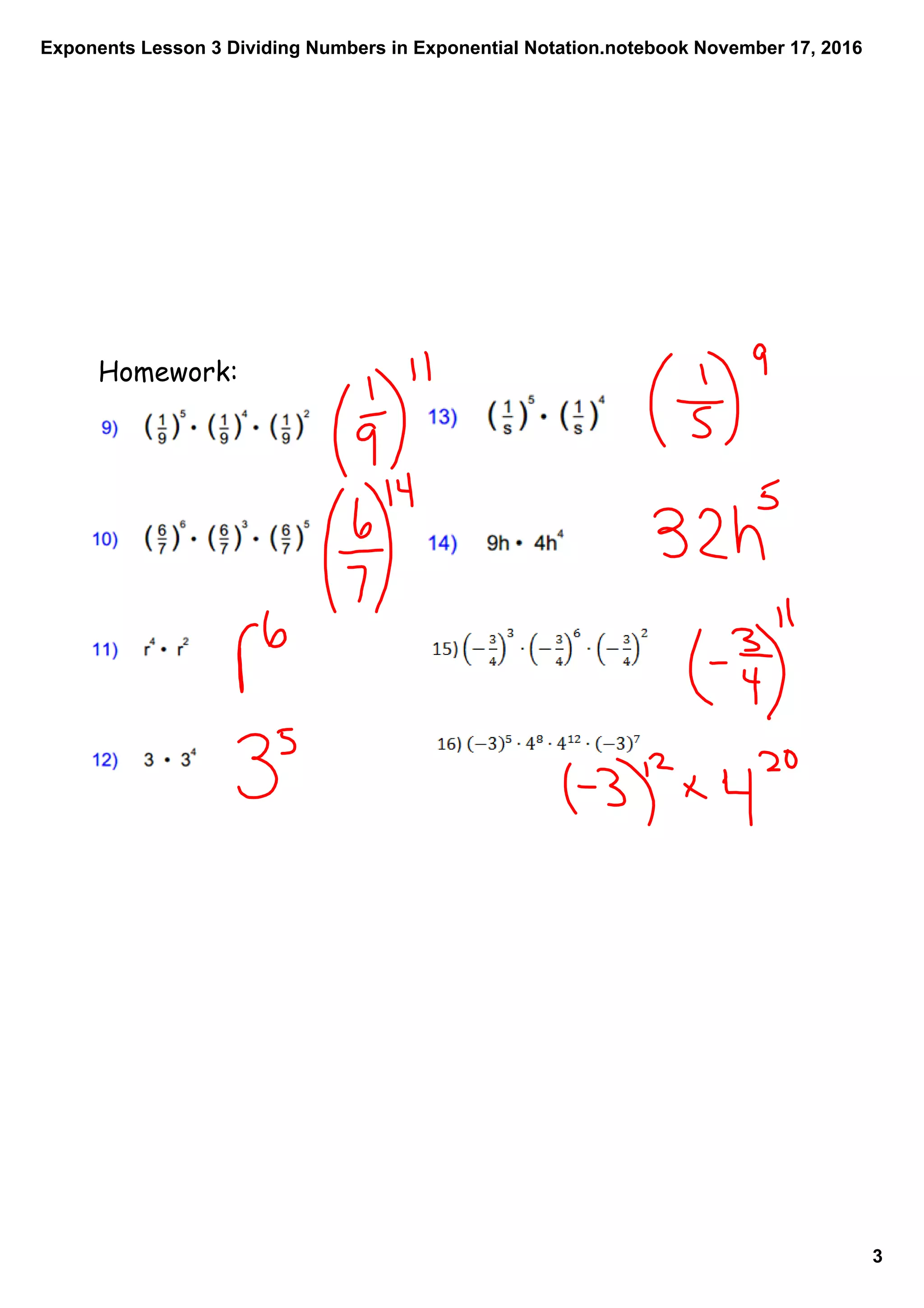 Exponents lesson 3 dividing numbers in exponential notation | PDF