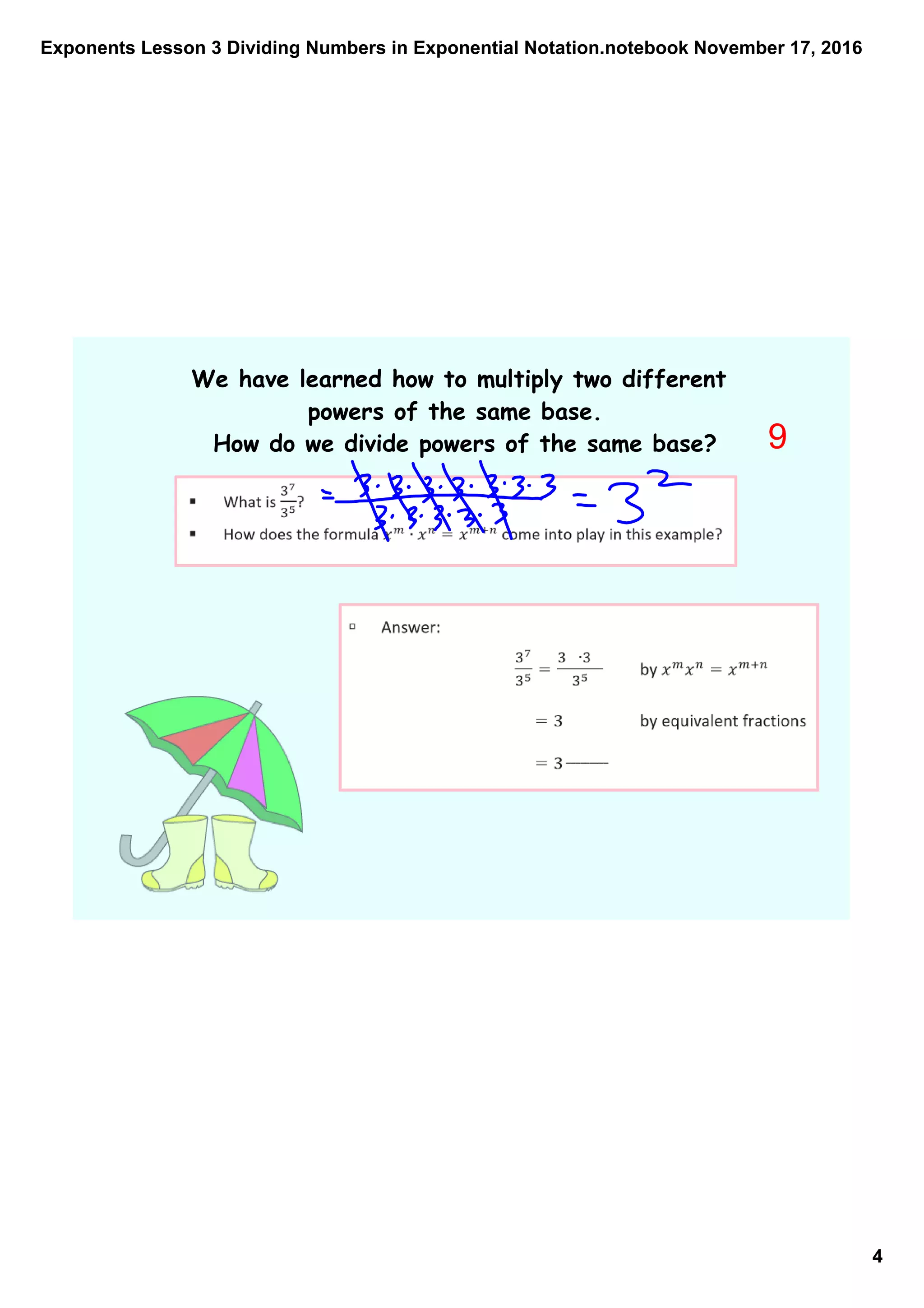 Exponents lesson 3 dividing numbers in exponential notation | PDF