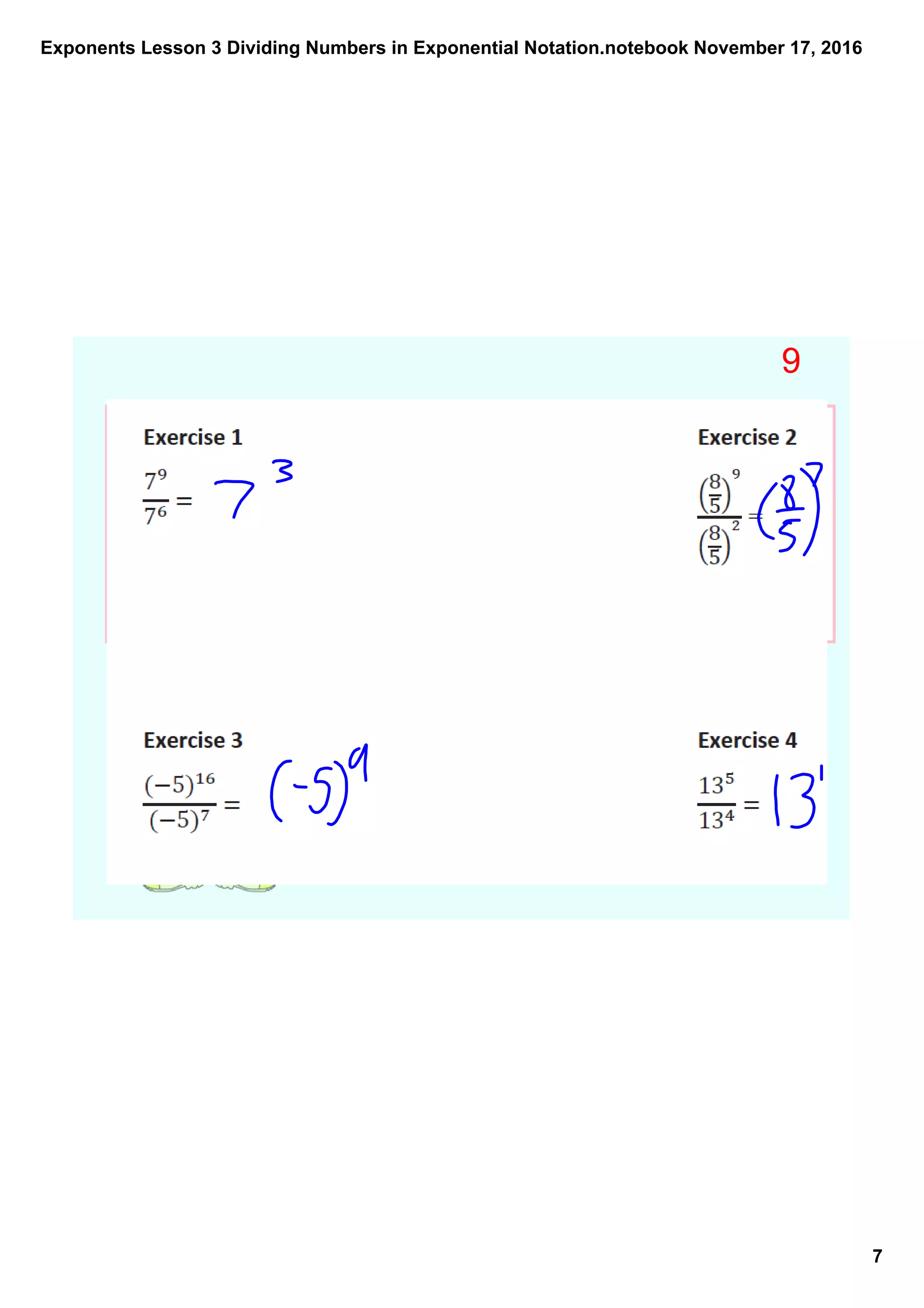 Exponents lesson 3 dividing numbers in exponential notation | PDF