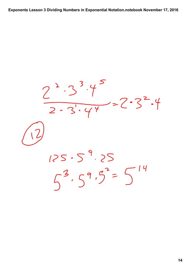Exponents lesson 3 dividing numbers in exponential notation | PDF
