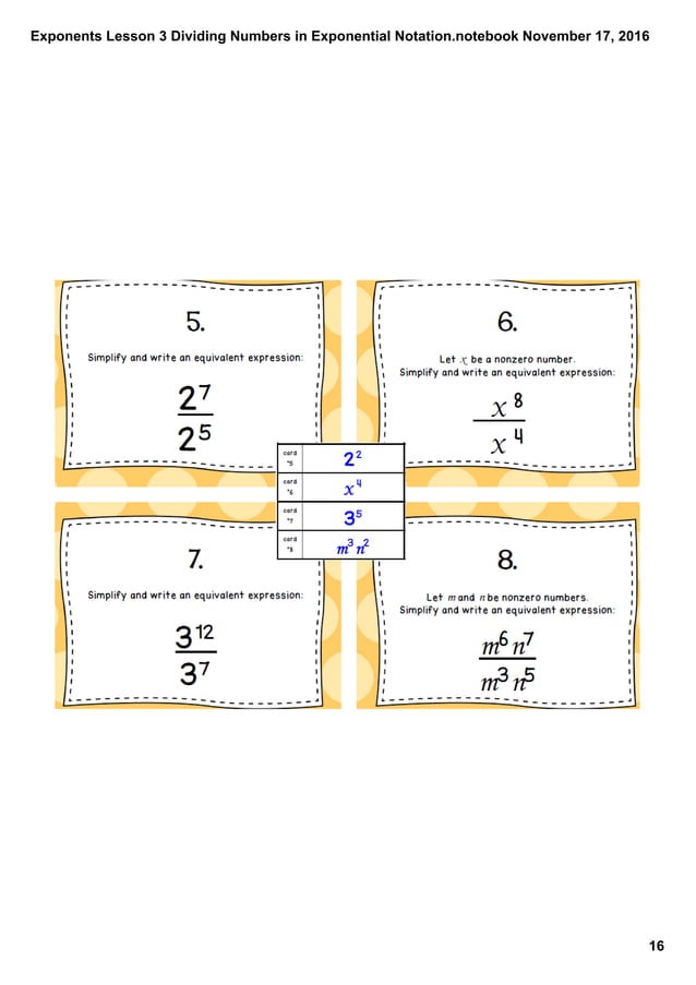 Exponents lesson 3 dividing numbers in exponential notation | PDF