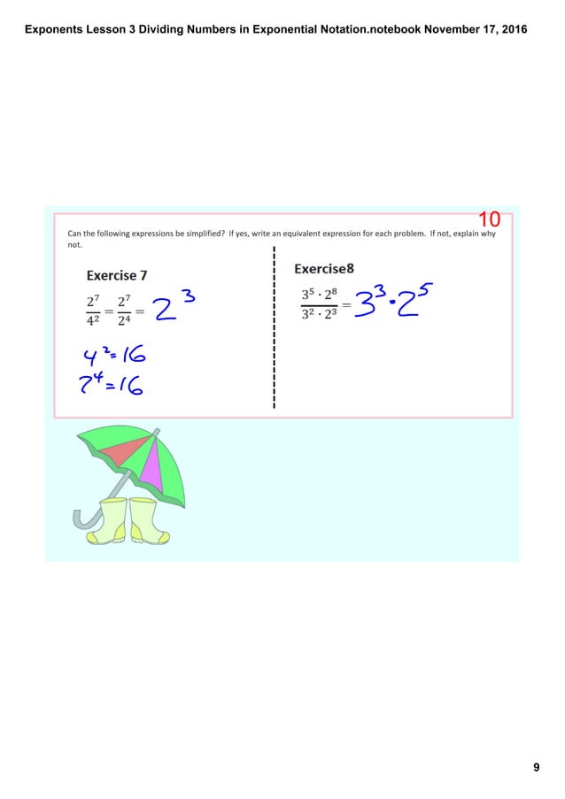Exponents lesson 3 dividing numbers in exponential notation | PDF