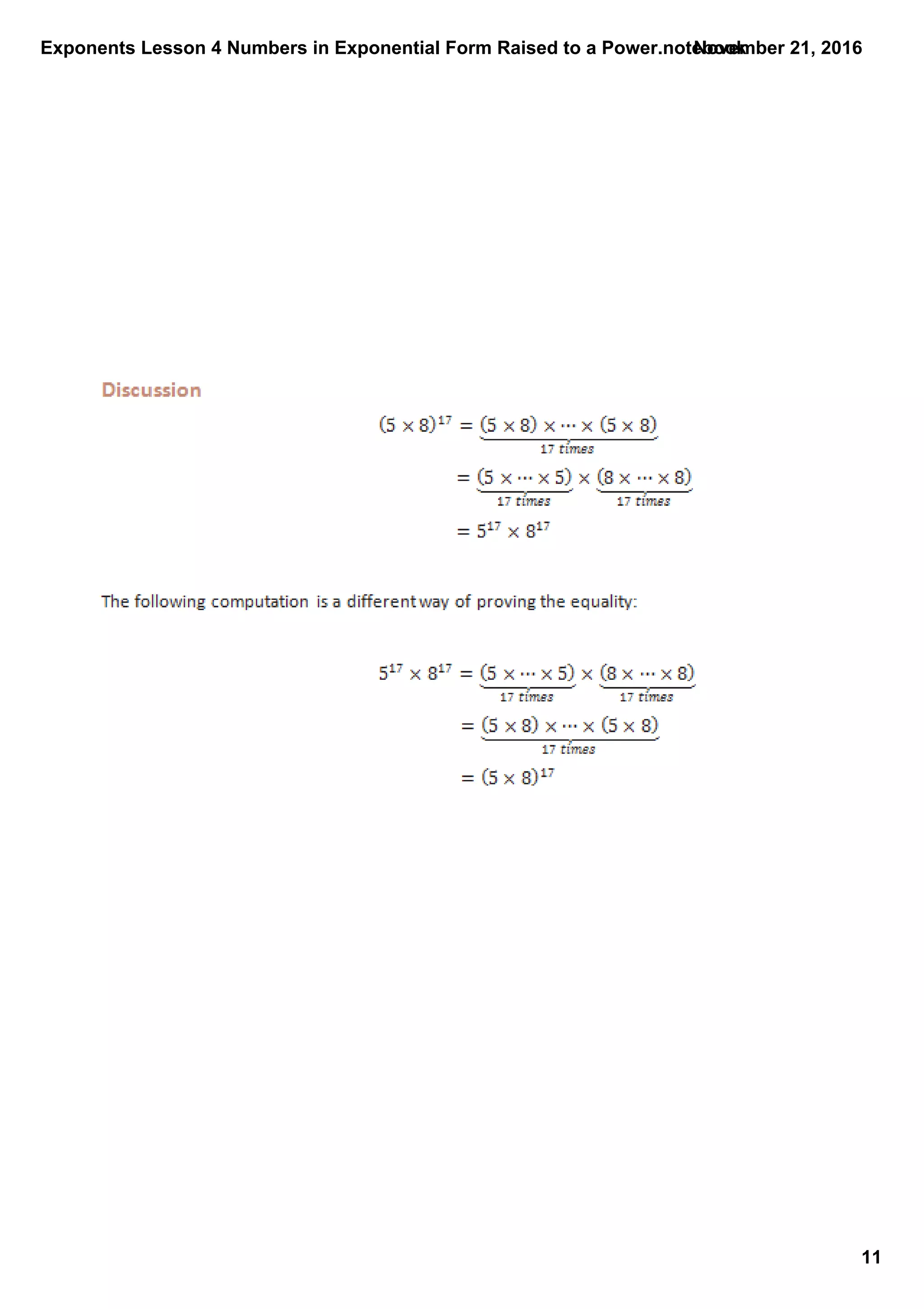 Exponents lesson 4 numbers in exponential form raised to a power | PDF