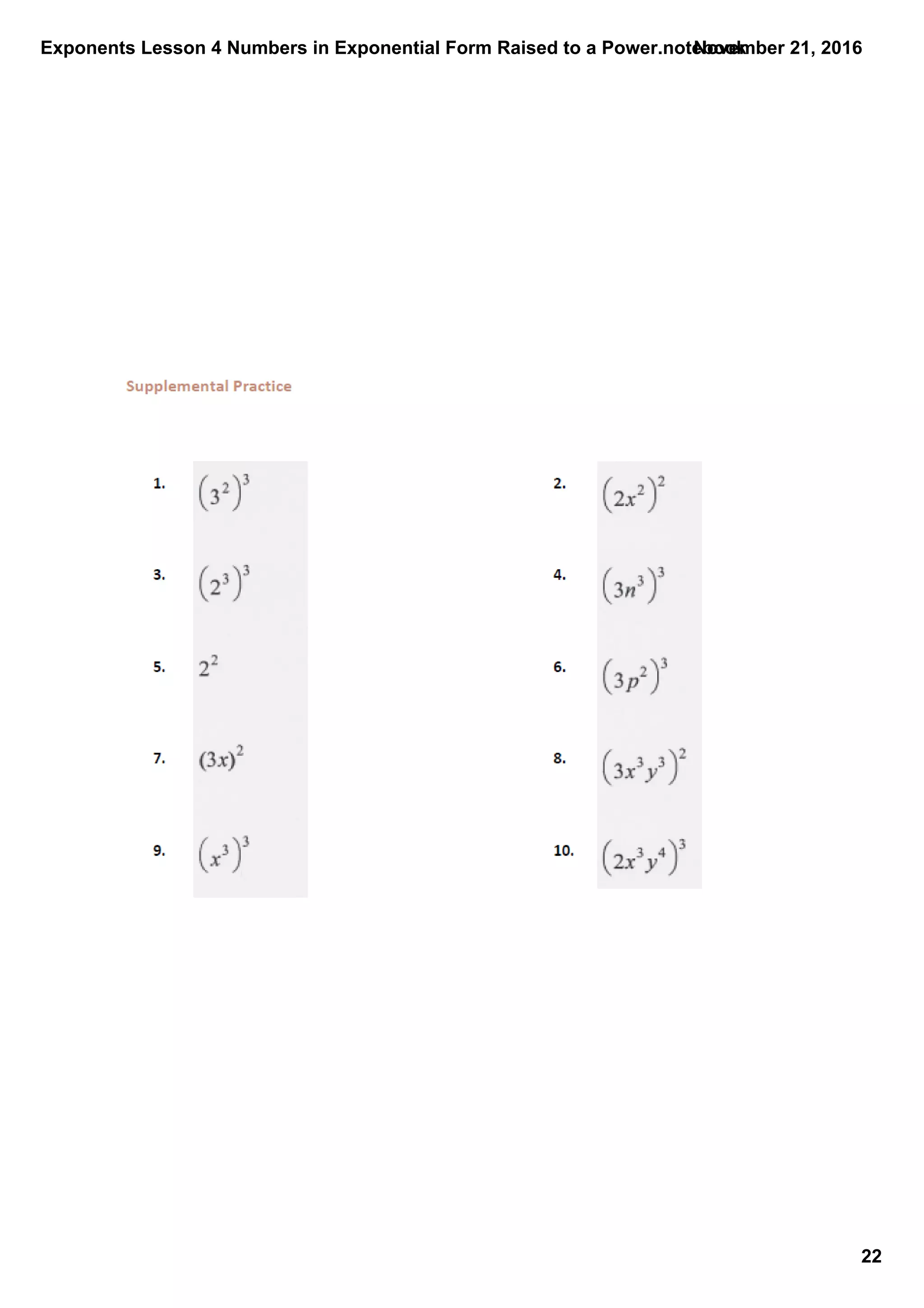 Exponents lesson 4 numbers in exponential form raised to a power | PDF