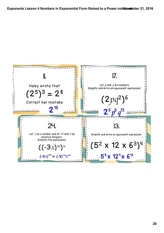 Exponents lesson 4 numbers in exponential form raised to a power | PDF