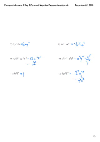 Exponents lesson 6 day 2 zero and negative exponents | PDF