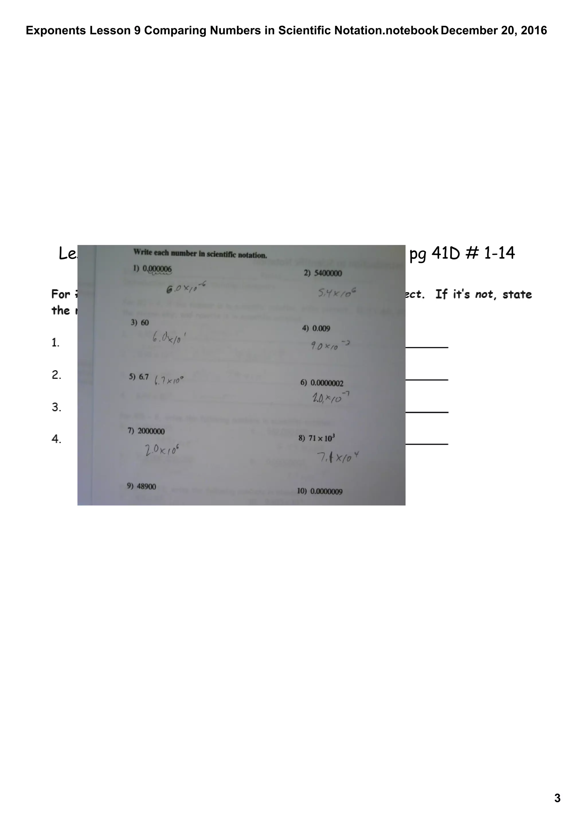 Exponents lesson 9 comparing numbers in scientific notation | PDF