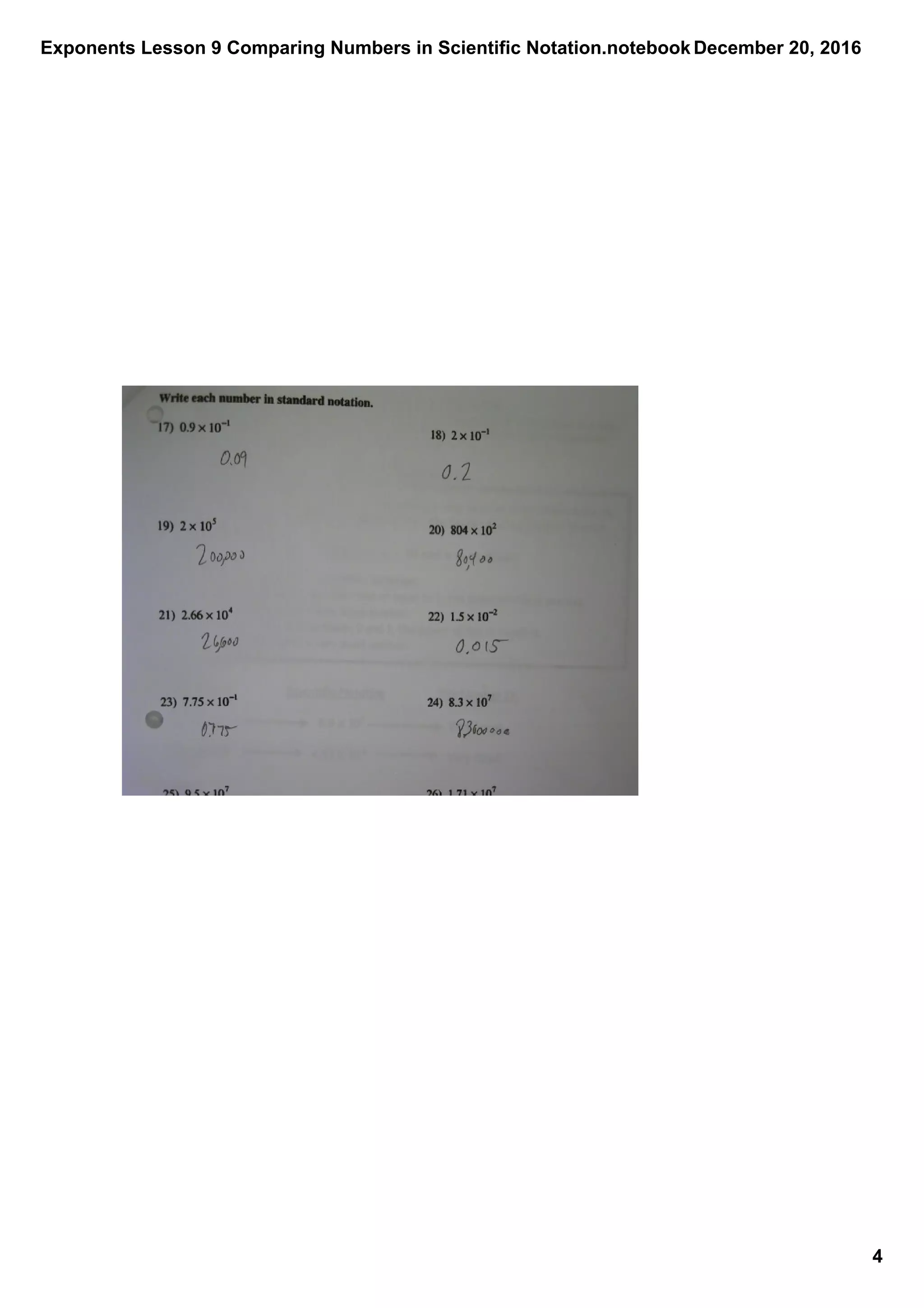 Exponents lesson 9 comparing numbers in scientific notation | PDF