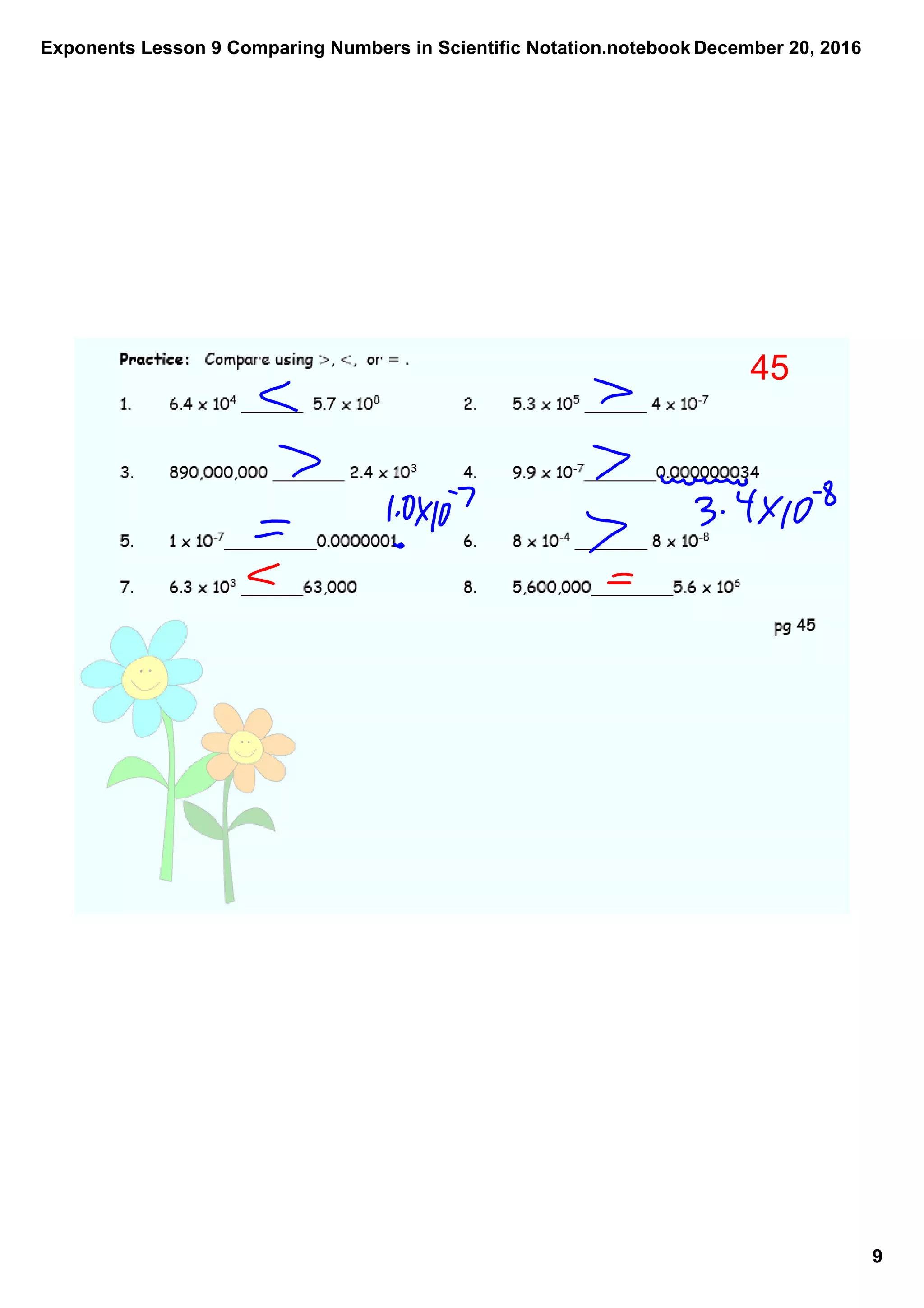 Exponents lesson 9 comparing numbers in scientific notation | PDF